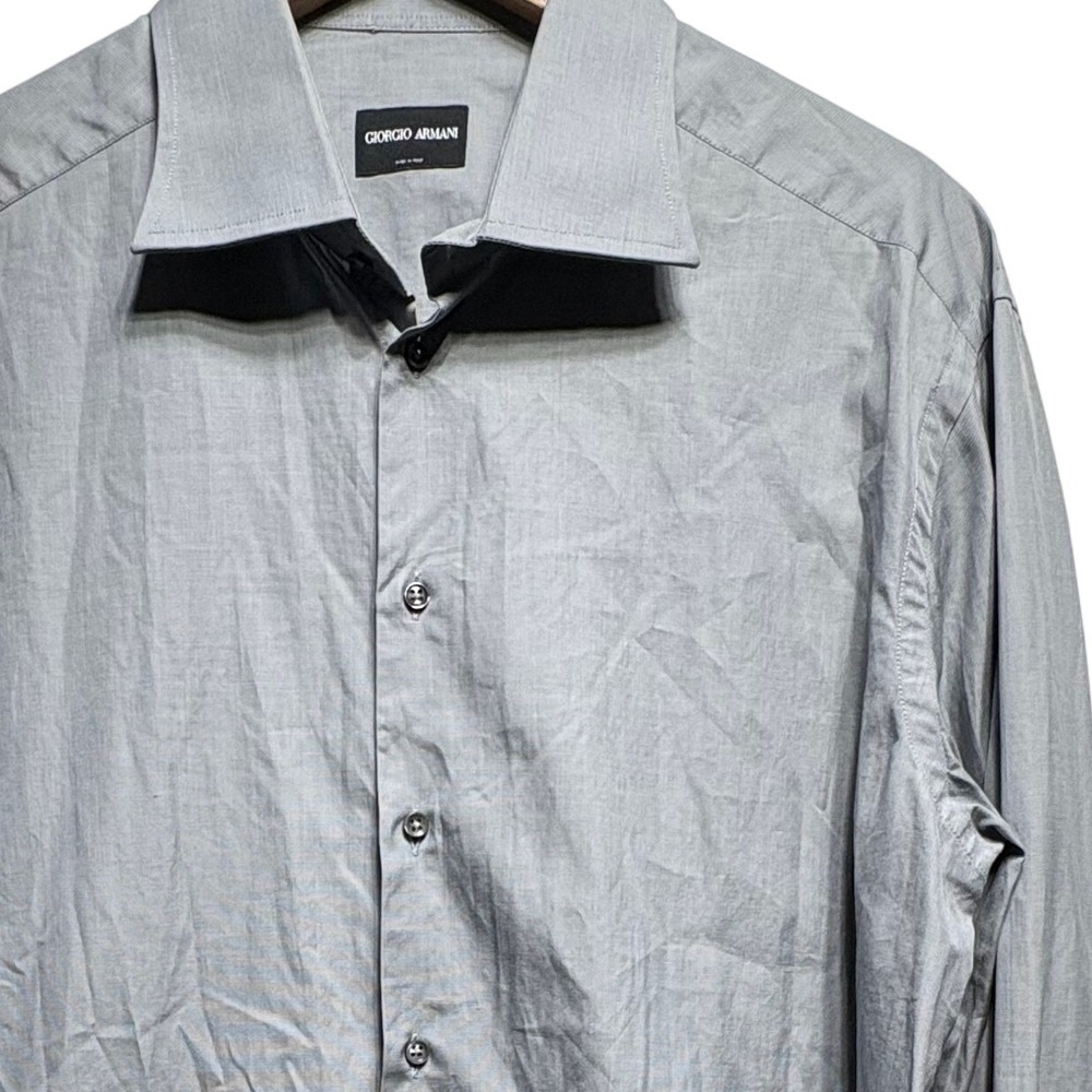 Giorgio Armani Gray Micro Stripe Dress Shirt XL Made Italy